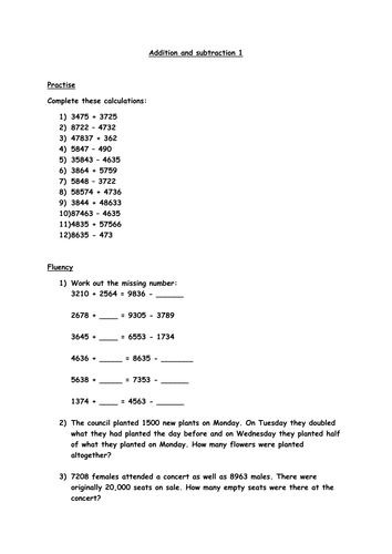 Addition and subtraction problems Year 6