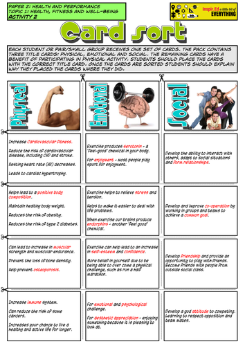 NEW Edexcel GCSE PE CARD SORT activity. Unit 2 - Topic 1