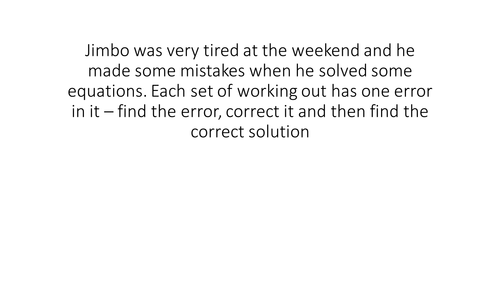 Solving linear equations with brackets spot the mistakes misconceptions error exercise