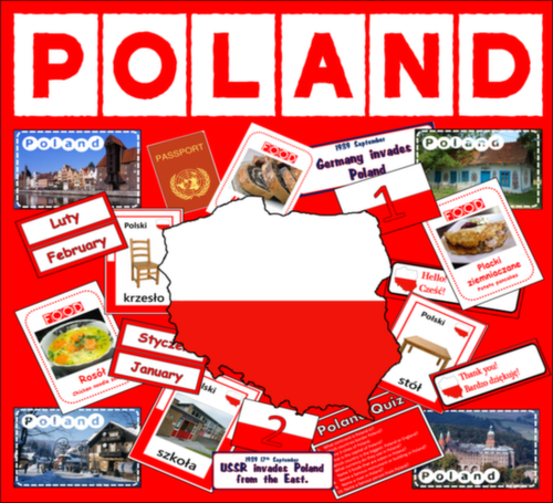 POLAND / POLISH LANGUAGE MULTICULTURAL & DIVERSITY TEACHING RESOURCES DISPLAY GEOGRAPHY EUROPE