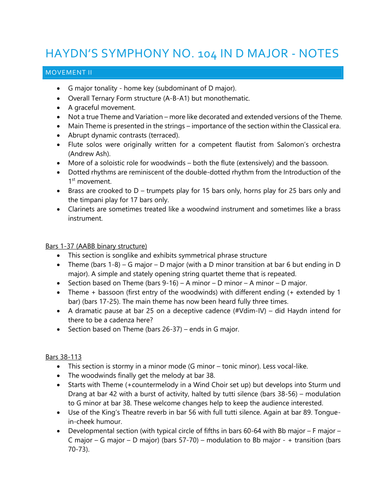 Analysis of Haydn's Symphony No. 104 Movement II (Eduqas)