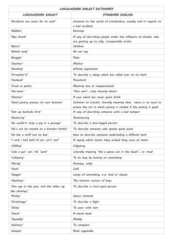 linguistics form class in  Students  Dialect Dialect Script Lincolnshire Write a Dictionary