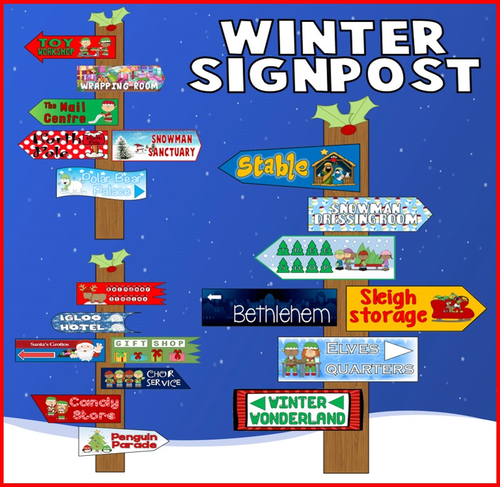 CHRISTMAS WINTER READING SIGNPOSTS DISPLAY TEACHING RESOURCE ENGLISH LITERACY