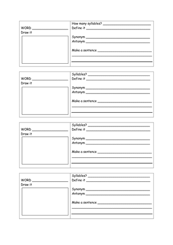 blank vocabulary learning worksheet teaching resources