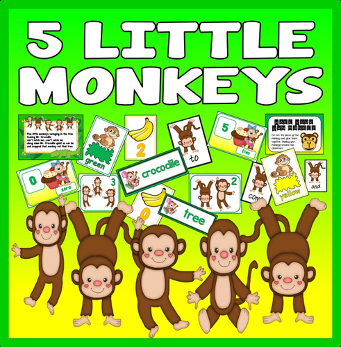 5 FIVE LITTLE MONKEYS NUMBER RHYME TEACHING RESOURCE MATHS EYFS KS1 ROLE PLAY