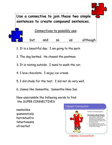 Simple Connectives Worksheet Teaching Resources 