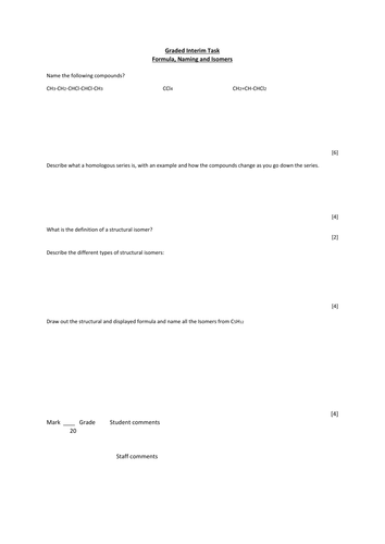 Series of A level Questions and Answer sheets Basic organic, Alkanes, Haloalkanes.