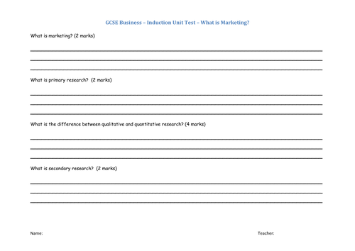 BTEC Business or GCSE  Business Induction Unit