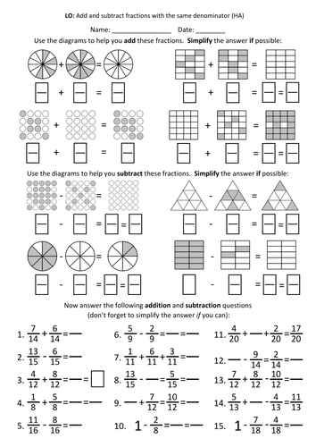 year 4 adding and subtracting fractions lesson 1 teaching resources
