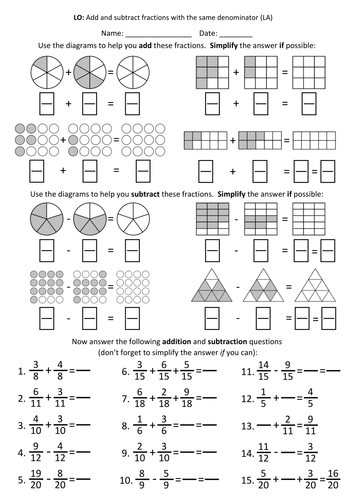 year 4 adding and subtracting fractions lesson 1 teaching resources