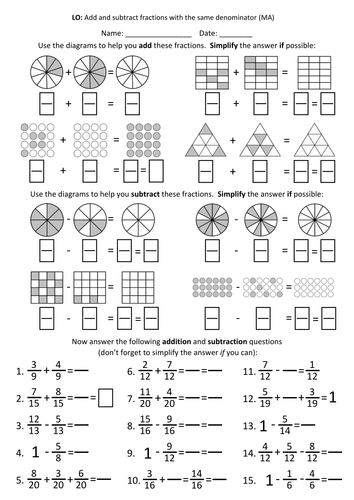 year 4 adding and subtracting fractions lesson 1 teaching resources