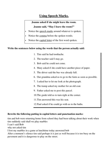 speech marks worksheet ks2