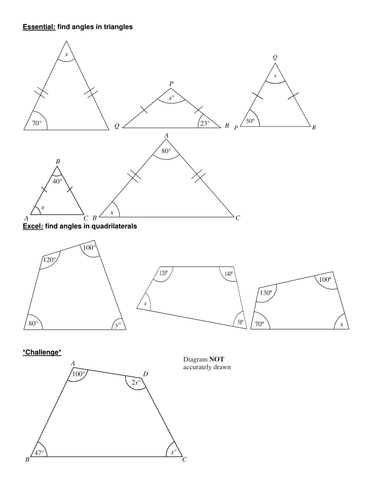 Angles in triangles and quadrilaterals