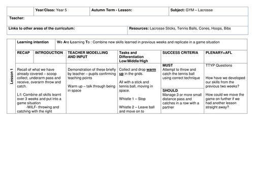 PE- Lacrosse lesson plan