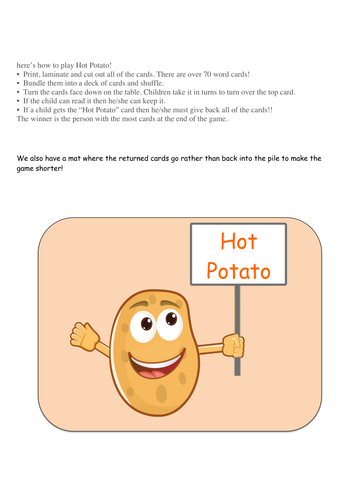 Hot potato games phonics screen Year 1 igh i-e family improved and updated inc nonsense words