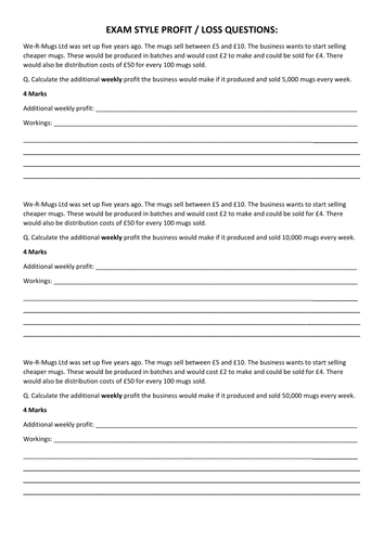 Calculating Profit - Exam Style Financial Questions - GCSE Business