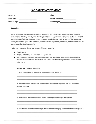 Lab safety worksheet. | Teaching Resources