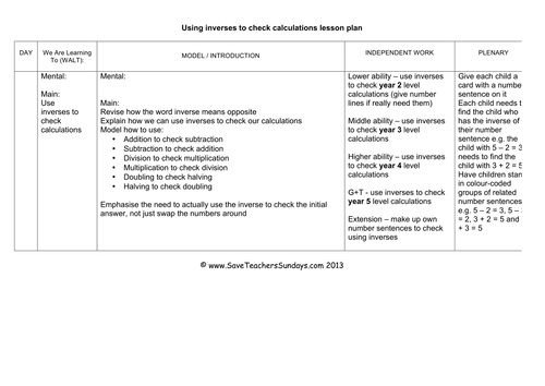 inverse operation ks2 worksheets lesson plans and plenary