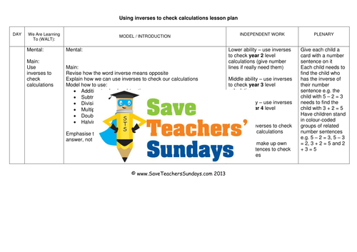 Inverse Operation  KS2 Worksheets, Lesson Plans and Plenary