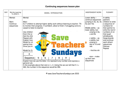 Sequences and Nth Terms KS2 Worksheets, Lesson Plans  and Model Worksheeet