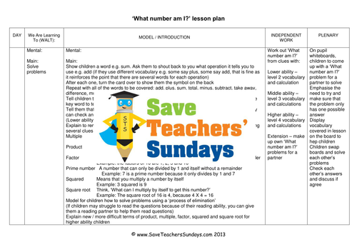 What Number Am I KS2 Worksheets, Lesson Plans, PowerPoint Vocabulary Poster and Model Worksheet