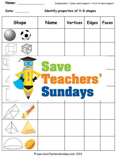 3D Shapes KS2 Worksheets, Lesson Plans, PowerPoint and Flash Cards by