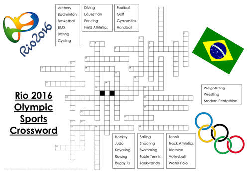 olympic sports crossword rio 2016 by bigfatlardygit