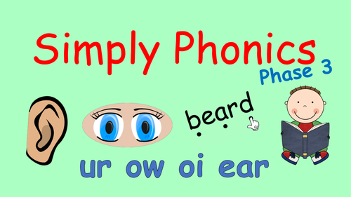Phase 3 Phonics - Powerpoint with ur, ow, oi and ear and Tricky Words Revision and Blending
