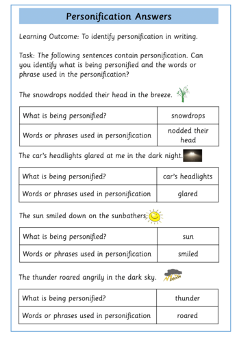 Personification Worksheet | Teaching Resources