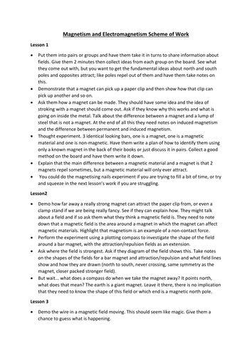 New AQA GCSE - Magnetism and Electromagnetism Scheme of Work 