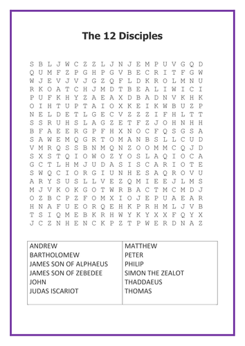 The 12 Disciples Wordsearch