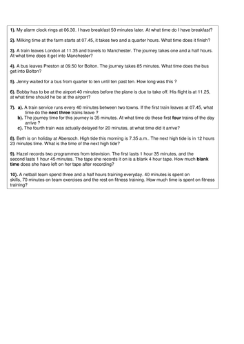 KS2 - time intervals- time difference - word problems - Sats - Year 5 6