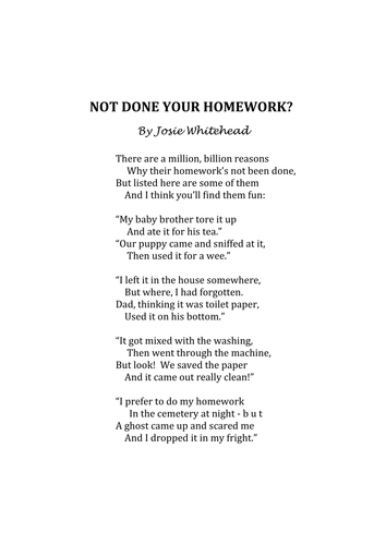 long funny poems about homework