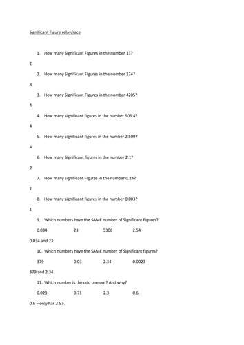 Significant Figures Relay