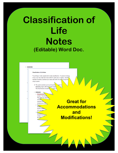 Classification: Notes