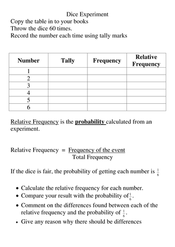 Probability - Rolling the Dice Experiment (worksheet Included) (POWERP –  Engaging Einsteins