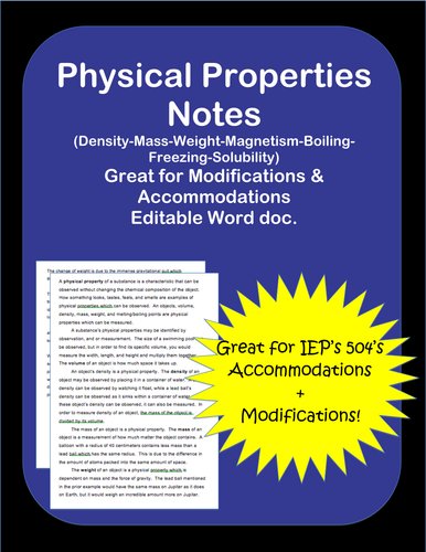 Physical Properties: Notes 