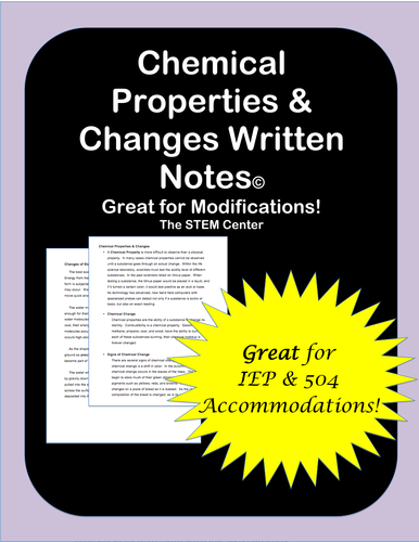 Chemical Properties and Changes: Notes