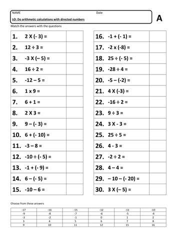 negative-numbers-four-operations-arithmetic-worksheet-three-differentiated-versions-and-answers