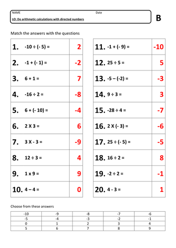 negative numbers four operations arithmetic worksheet three