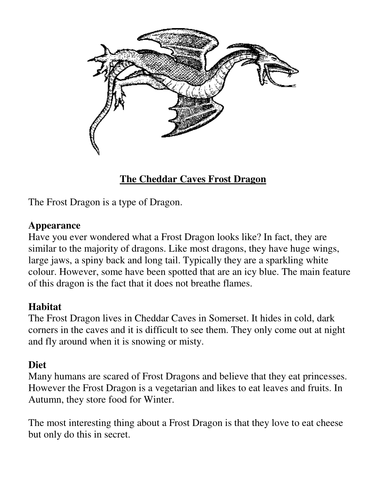 Non-Chronological Report/Information Text on Dragons with task letter ...