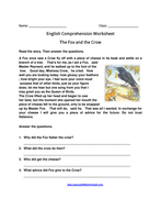 English Comprehension Worksheet 