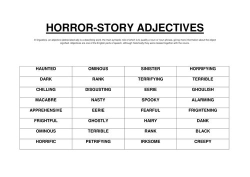 Horror Descriptive Words