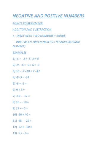 Negative Numbers | Teaching Resources