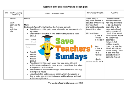 Estimating Time KS2 Worksheets, Lesson Plans and PowerPoint