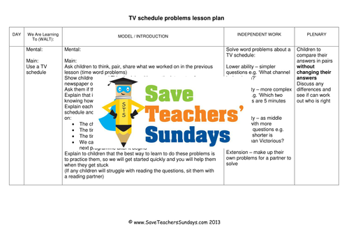 TV Schedule  KS2 Worksheets, Lesson Plans and TV Scheldule