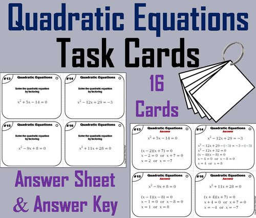 Quadratic Equations Task Cards