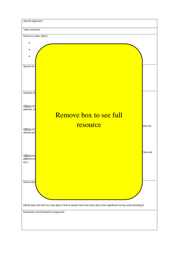 English Literature A-Level: Grid to help students plan paragraphs ...