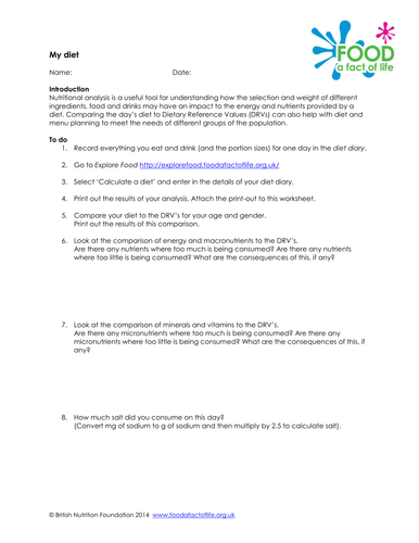 Unit 6 - Workbooklet to help with nutrition