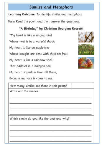 Similes and Metaphors Worksheets | Teaching Resources
